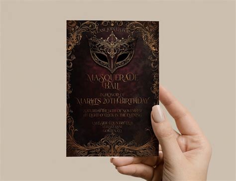 Burgundy Masquerade Party Invitation: Elegant Masked Ball (editable