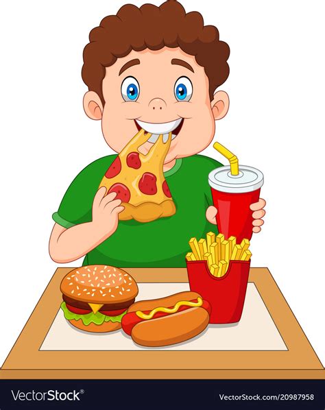 Fat boy eating junk food Royalty Free Vector Image