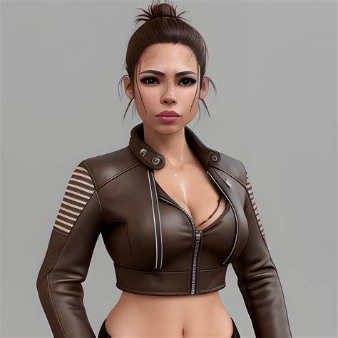 Masterpiece, full-body, realistic 3D, adult Hispanic female, leather