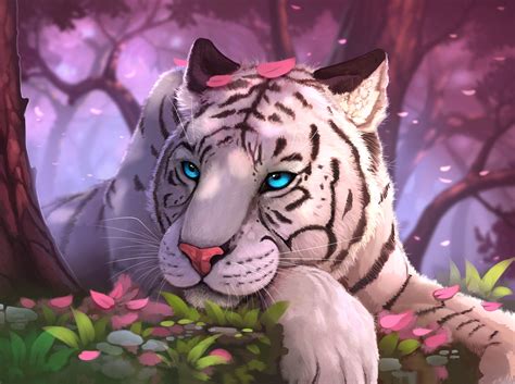 Blue Eyes White Tiger In Fantasy World Wallpaper, HD Animals 4K ...