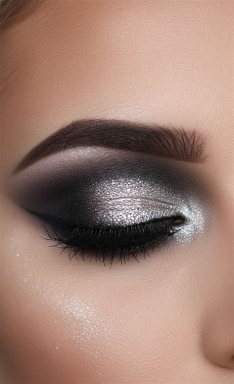dramatic metallic silver  black smokey glam eye makeup