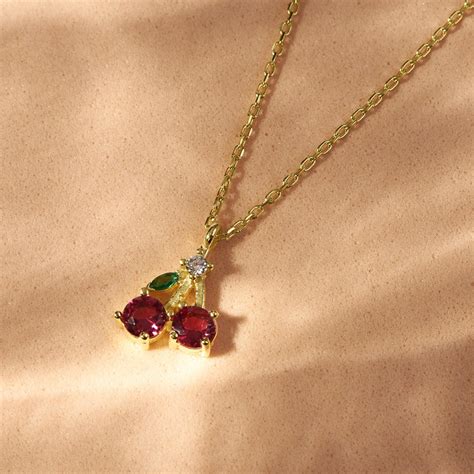 cherry gold necklace  solid gold cherry pendant sterling silver