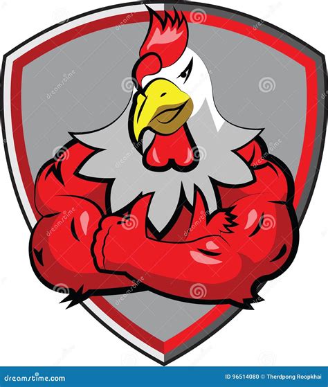 Gallo Grande Rojo Sano Del Músculo En Escudo Ilustración del Vector