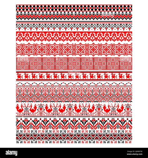 Set of Pixelized pattern Vyshyvanka Traditional Ukrainian Seamless ...