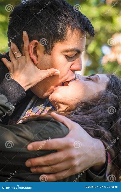 close   french kiss couple  love hugging  kissing stock image