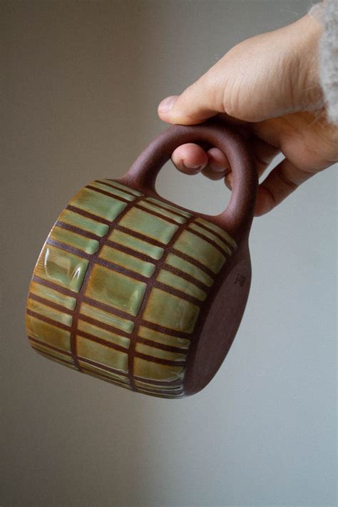 Handmade checkered mug by ZEME ceramics - clay, unique, mugs, cup
