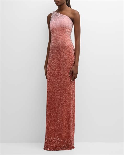 Pamella Roland Strapless Ombre Sequin Gown with Oversized Crystals
