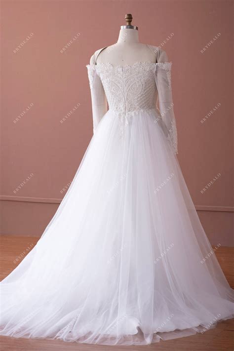 Plus Size Off shoulder Sheer Sleeve Lace Elegant Wedding Dress