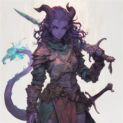tiefling rogue female warrior dnd adoptable art   dissunder