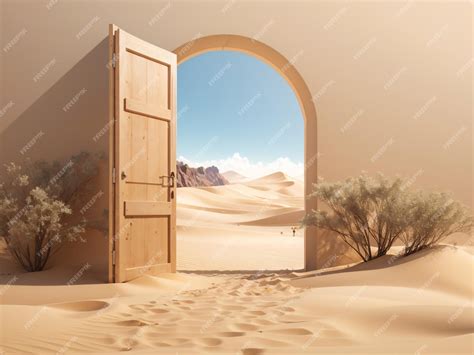 Premium Photo | Gateway to the Unknown Opened Door in the Desert