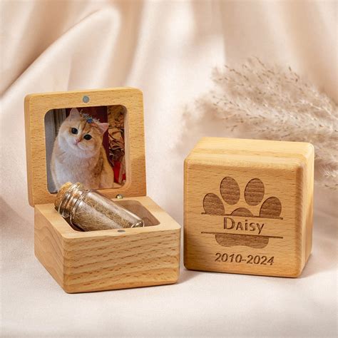 Custom Wooden Pet Ashes Box, Dog Cat Memorial Fur Keepsake ...