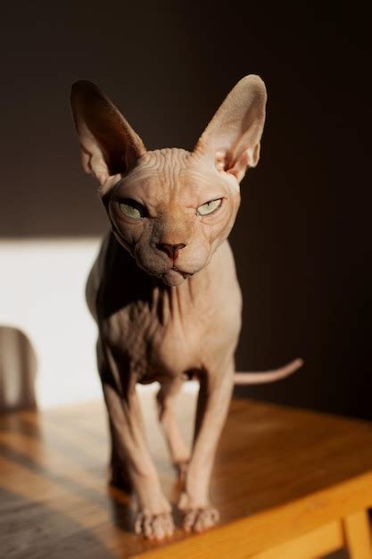 Premium Photo | Portrait of a cat with a narrowed eye the sphynx breed ...
