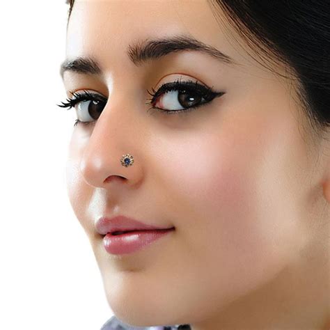 Blue Floral Diamond Studed Nose Ring Or Nose Pin - SHREEVARAM - 2482590