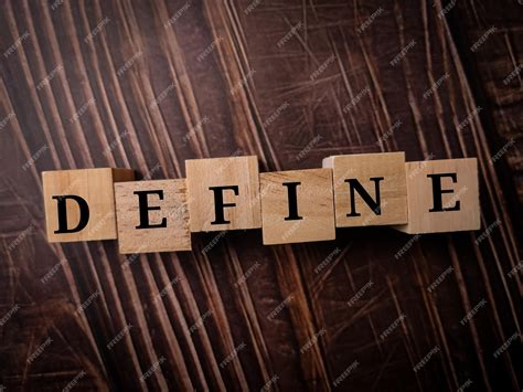 premium photo wooden cube  word define   wooden table background