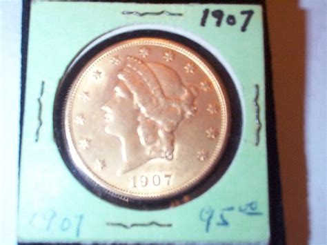 Us 1907 Liberty 20 Dollar Gold Coin, Au Unc