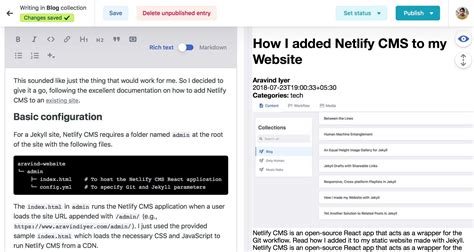 How I added Netlify CMS to my Website - Aravind Iyer's Blog