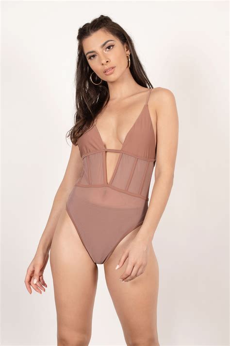 Black One Piece - Mesh Swimsuit - Black Deep Plunge One Piece