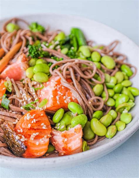salmon soba noodles  miso dressing cook eat world
