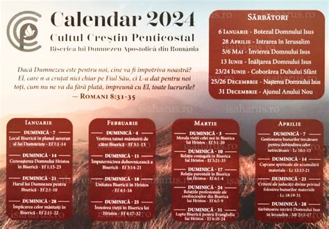 Calendar biblic al Cultului Creștin Penticostal 2024