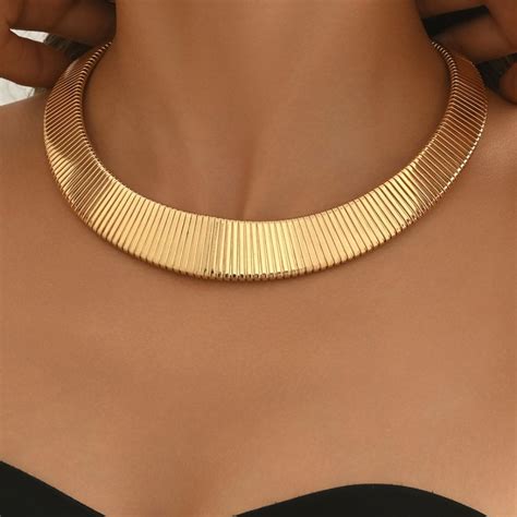 gold metal vertical stripe wide  collar asujewelrycom