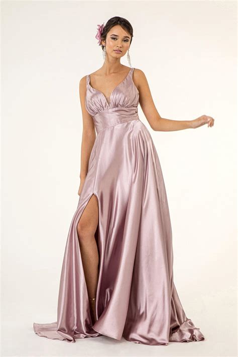 Lilac Long Formal A Line Sleeveless Satin Prom Dress - Formal Dresses