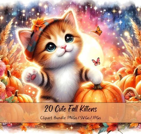 Cute Fall Kittens Clipart Bundle, Autumn Cat, Cats, Kittens, Watercolor