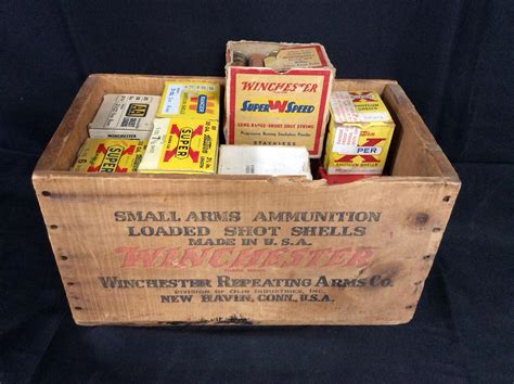 Lot - Antique Winchester Ammunition Box Full of Boxes of Odd Sized