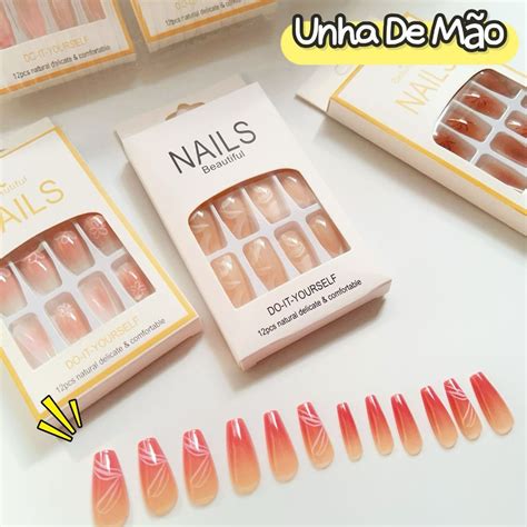 Kit De Unhas Postiças - Kit 4 de Unhas Postiças Lindas e Decoradas com Pedras. | Shopee Brasil
