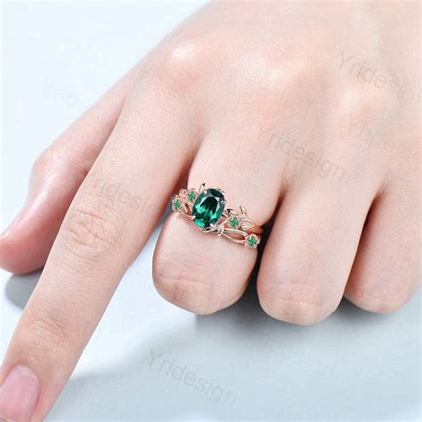 floral flower emerald ring nature inspired emerald wedding ring set vi