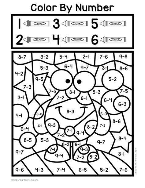 Subtraction Color by Number Worksheets - Kindergarten Mom