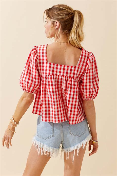 Lola Bradley Gingham Top - Red | Garmentory