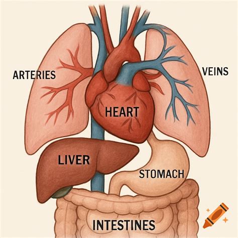 diagram  human heart lungs liver stomach  intestines