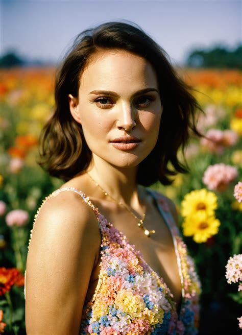 Lexica - Happy Natalie Portman standing in a beautiful field of flowers