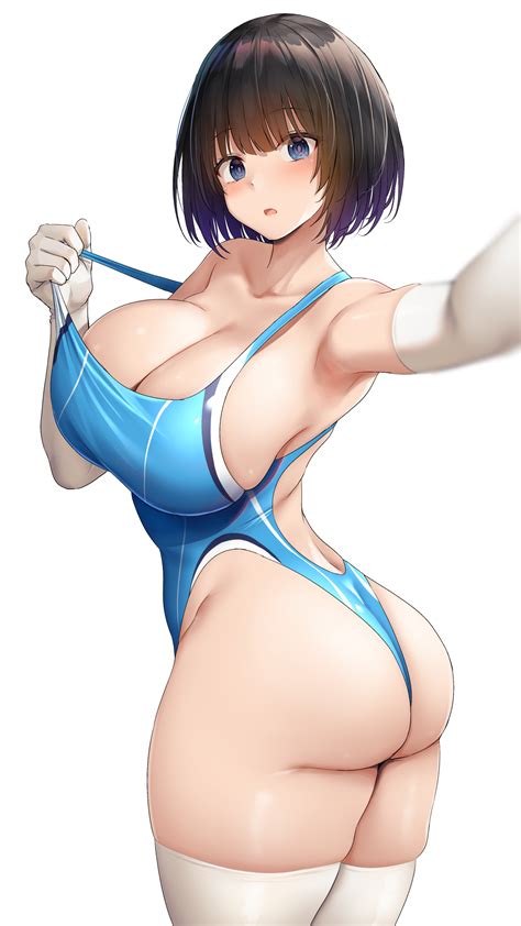 oekakizuki, original, highres, 1girl, ass, black hair, blue eyes, blue