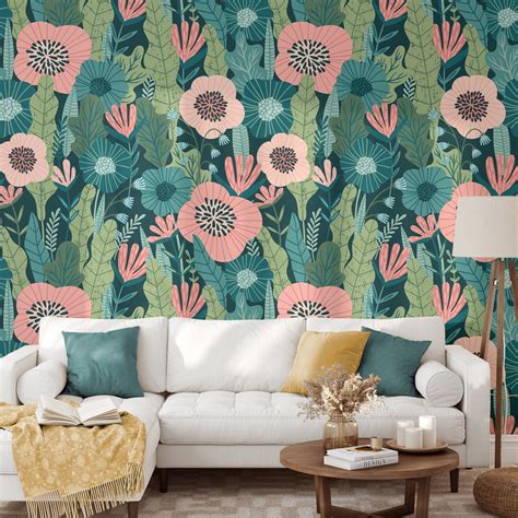 Green And Pink Wallpaper Floral