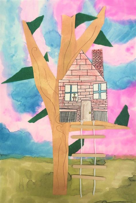 tree house collage art lesson  kids tree house arts  crafts
