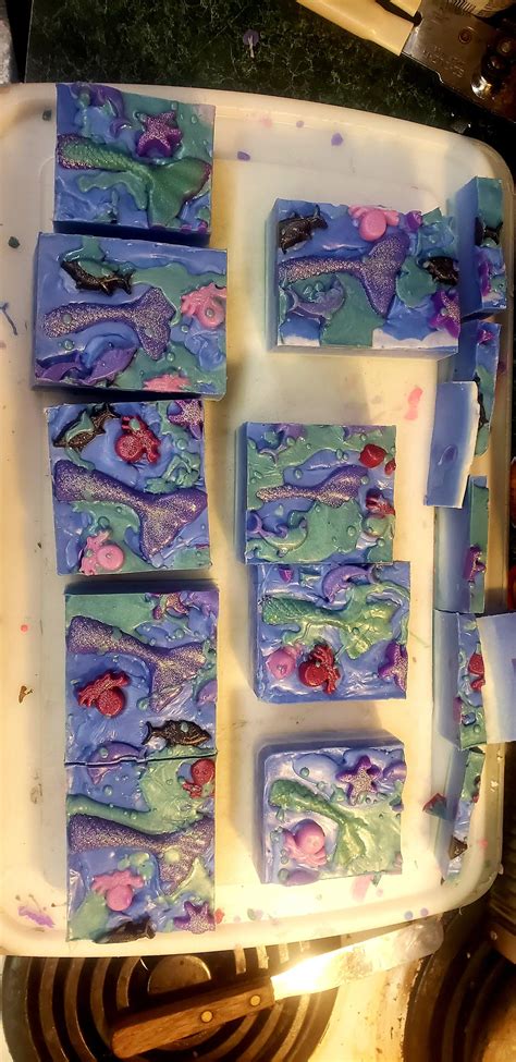 Mermaid kisses goat milk soap with shea and kokum butter.... mmmmmmm my