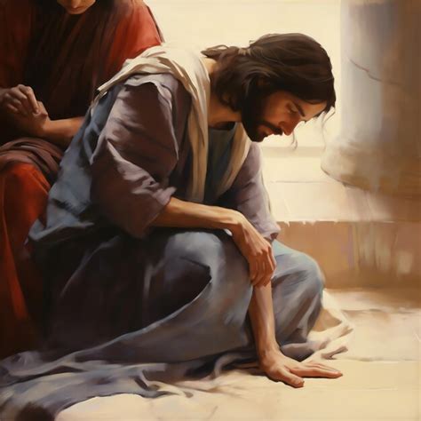 painting  jesus praying   hands crossed premium ai
