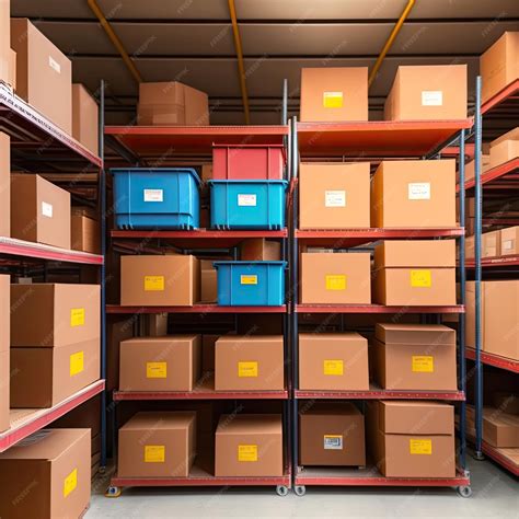 Premium AI Image | A large storage room with blue and cardboard boxes ...