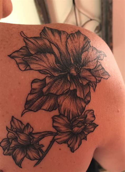 Larkspur July Birth Flower Tattoo