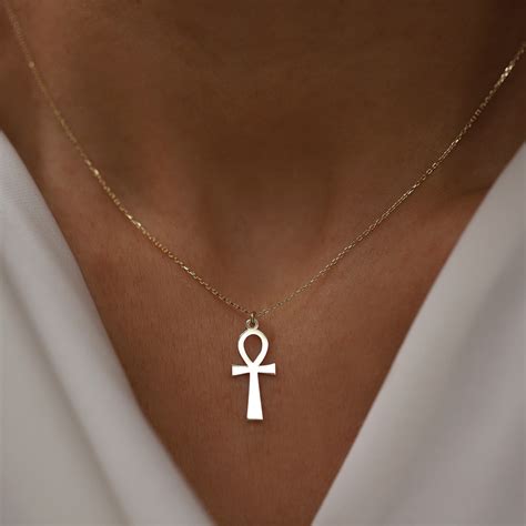 Gold Ankh Necklace, 14K Gold Ankh Pendant, Minimalist Jewelry, Symbol ...