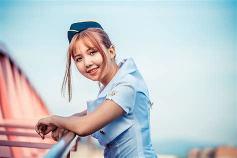 Download wallpaper look, sweetheart, Asian, uniform, stewardess