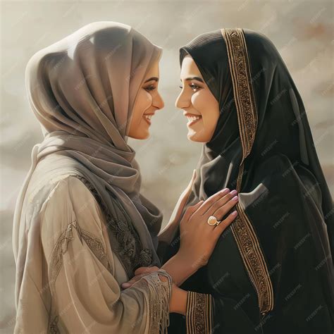Two lovely Middle Eastern women are hugging each other Ramzan festival