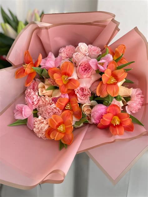 Pink Orange Roses Bouquet With Orange And Pink Roses, Yellow