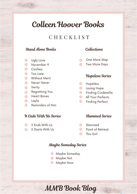 Colleen Hoover Book Checklist Printable