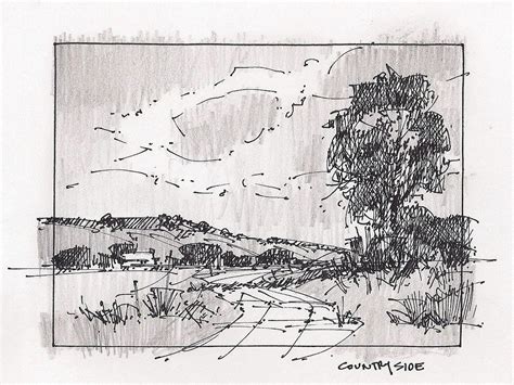 Countryside Sketch at PaintingValley.com | Explore collection of ...