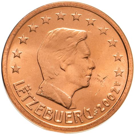 Монета Люксембург 2 евроцента 2002 стоимостью 19 руб.