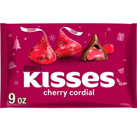 Hershey's Kisses Holiday Xmas Cherry Cordial Milk Chocolate Candy, 9 oz