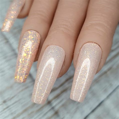 Nude Glitter Press on Nails - Etsy