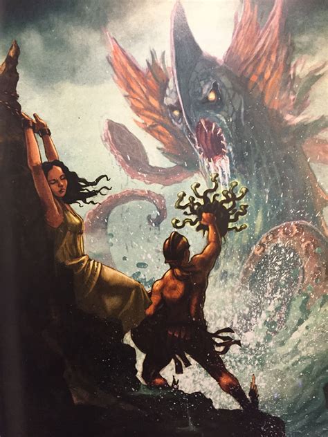 Perseus saves Andromeda from the sea monster with Medusa's severed head